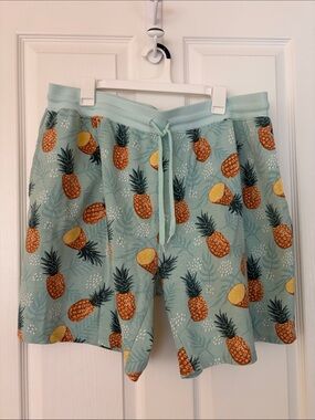 No Boundaries Light Teal Pineapple-Print Men’s Shorts